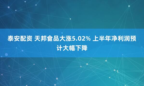 泰安配资 天邦食品大涨5.02% 上半年净利润预计大幅下降