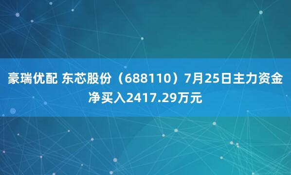 豪瑞优配 东芯股份（688110）7月25日主力资金净买入2417.29万元