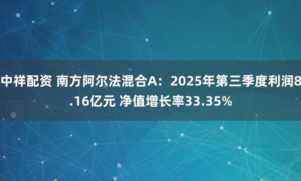 中祥配资 南方阿尔法混合A：2025年第三季度利润8.16亿元 净值增长率33.35%